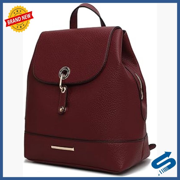 Vegan Leather Backpack with Gold Embellishments, Adjustable Straps, Multiple main image 6